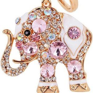 Lucky Elephant Colorful Opal Rhinestone  Crystal Car/Bag Keychain -Pink